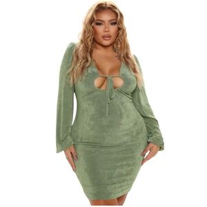 Fashion Nova Kassidy Slinky Green Long Sleeve Mini Dress Women's size 2X NEW